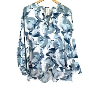 Joie Teal & White 100% Silk Abstract blouse